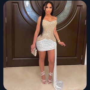 Solei Crystal Glam Dress (Nude/white) dress with side train